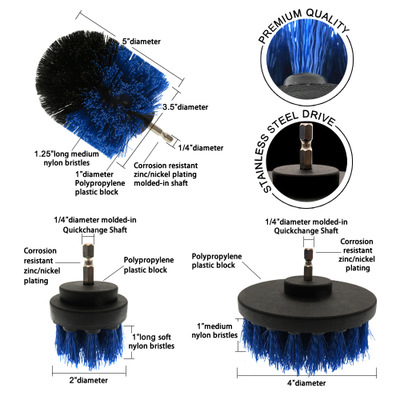 电钻刷6件套电动尼龙六角电钻清洁蓝色刷头Dirll brush 一件代发