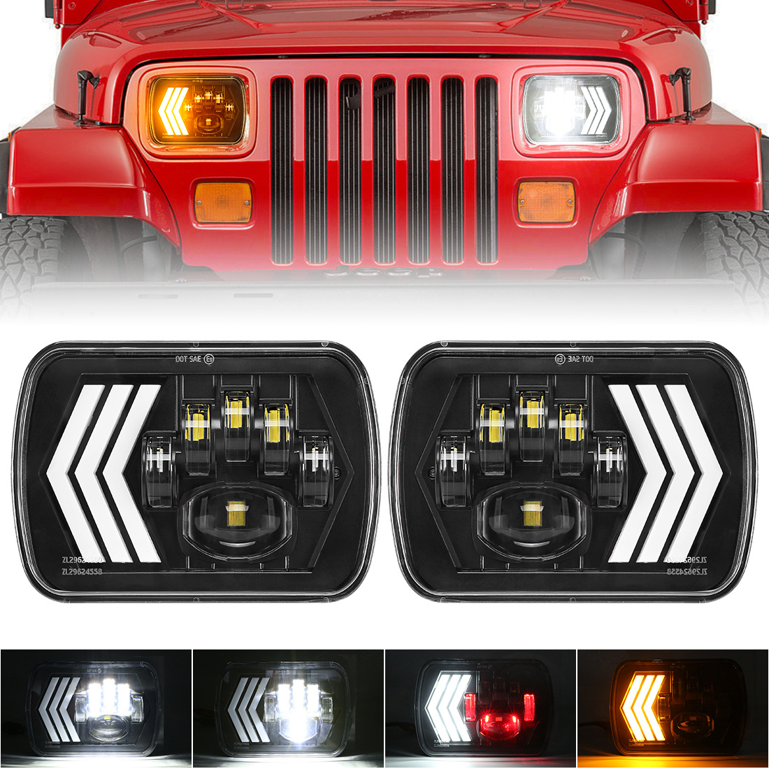 厂家直销 牧马人 6*7LED方灯箭头动态顺序 带流水转向