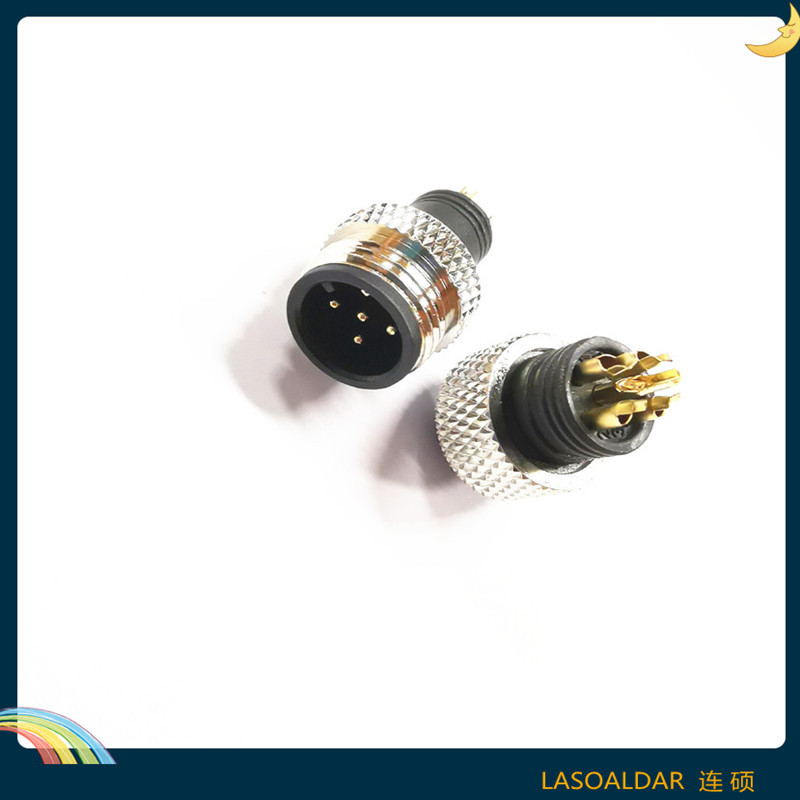 连接器M12防水插头5P五芯LED照明接头A B D X型 塑胶铝金属铜螺帽