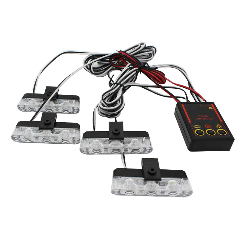 厂家直销 有线遥控12V一拖四16LED超高亮汽车中网灯夹子型爆闪灯