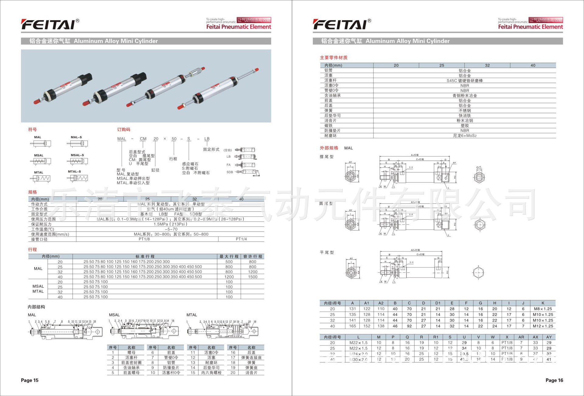 飞泰气动-MAL迷你气缸安装尺寸