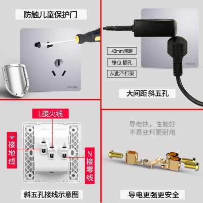 德力西开关插座家用暗装墙壁一开五孔银灰色北欧开关面板复古开关图4