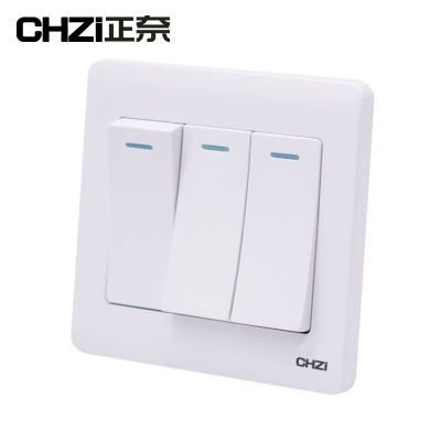 批发三开单控开关 正奈86型暗装三联单极面板 家装白色三位3开图3