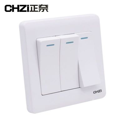 批发三开单控开关 正奈86型暗装三联单极面板 家装白色三位3开图2