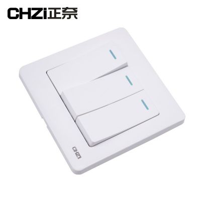 批发三开单控开关 正奈86型暗装三联单极面板 家装白色三位3开图4