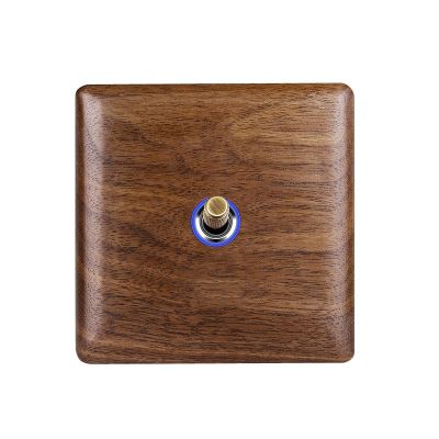 黑胡桃实木开关插座新中式仿古木质纹面板铜拨杆带LED灯一件代发图5