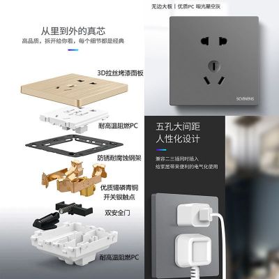 工厂特价款星空灰二三极五孔插座面板家装工程一位86开关插 座批发图3