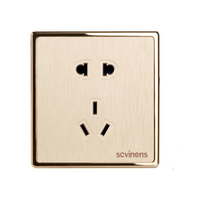 家用拉丝金五孔带儿童锁电源插座暗装86型二三极5孔墙壁开 关面板图5