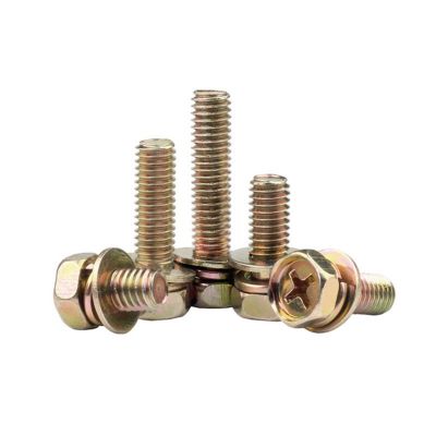 生产批发4.8级凹脑 十字外六角平弹垫三组合螺丝图4