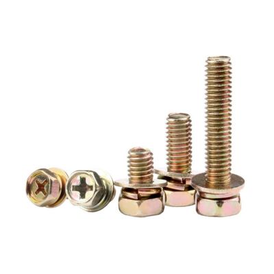 生产批发4.8级凹脑 十字外六角平弹垫三组合螺丝图2