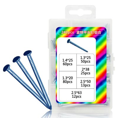 厂家直销家用PP6格包装240pcs家具配件镀锌平头钉 建筑工地专用钉图2