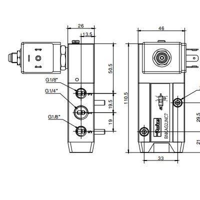 Parker派克气动方向控制阀管式安装BNKAG2NC7三位五通电磁阀图2
