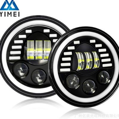 源头工厂7寸牧马人笑脸大灯越野车带白光圈前照灯汽修改装日行灯图1