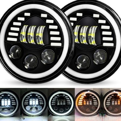 源头工厂7寸牧马人笑脸大灯越野车带白光圈前照灯汽修改装日行灯图3