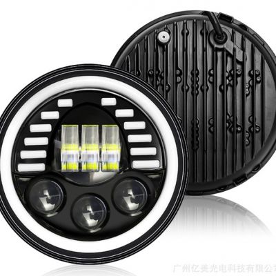 源头工厂7寸牧马人笑脸大灯越野车带白光圈前照灯汽修改装日行灯图2