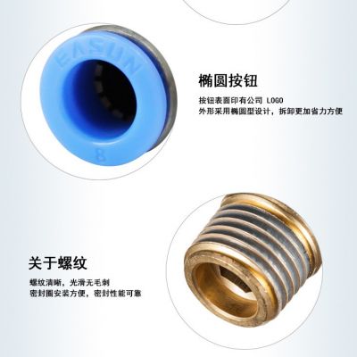 EASUN亿日气动快速插接头 公制接管 R/Rc螺纹接头 EPC 螺纹直通图4