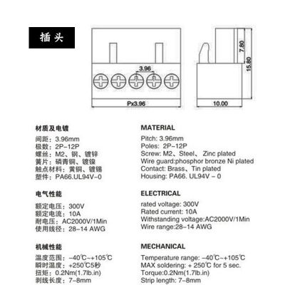 HT3.96插头绿色接线端子2/3/4/5/6/8P拔插式 间距3. 96MM 接插件图2