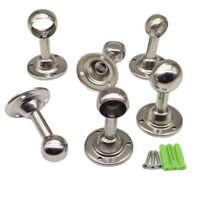 不锈钢圆头座毛巾座挂衣杆浴帘壁橱横杆管座窗帘吊通固定底座配件图3