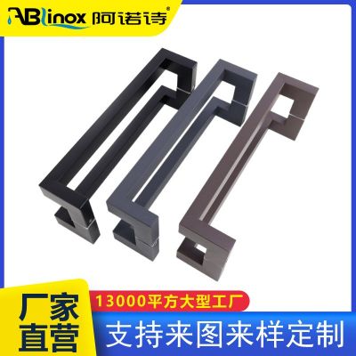 定制方管双弯不锈钢玻璃门大门把手拉丝玫瑰黑钛有框门KTV长拉手图2