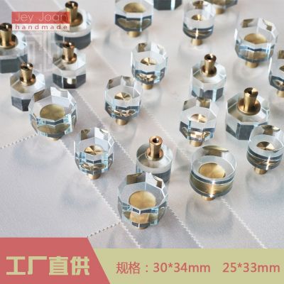 原创黄铜水晶玻璃圆拉手 单孔现代简约八角水晶拉手 橱柜衣柜拉手图3