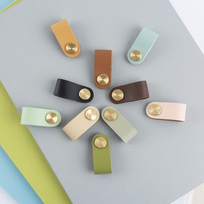 头层牛皮大号北欧衣柜门鞋柜门皮把手轻奢铜抽屉真皮加厚单孔拉手图4