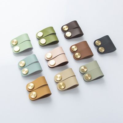 头层牛皮大号北欧衣柜门鞋柜门皮把手轻奢铜抽屉真皮加厚单孔拉手图2