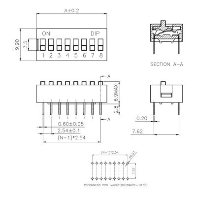 拨码开关红/蓝色2.54mm间距DIP直插平拨1/2/3/4/5/6/7/10/1 2 编码图5