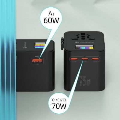 转换插头75W数显屏美规欧规魔方插座GaN快充全球通用旅行转换插座图2