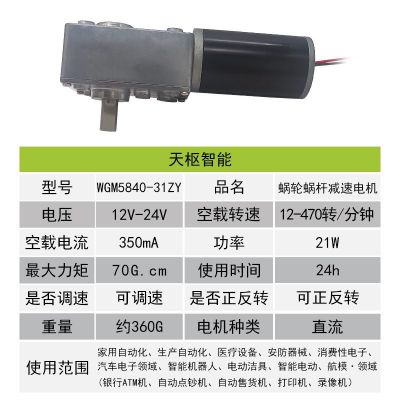 5840-31ZY涡轮蜗杆直流减速电机12v24调速自锁齿轮大 扭矩双轴马达图4
