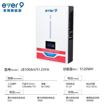 51.2v 5度/10度15度电家庭用太阳能光伏磷酸铁锂储能壁挂式锂电池图5