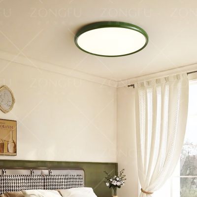 奶油风卧室吸顶灯极简圆形主卧房间灯侘寂风超薄护眼书房吸顶灯图3