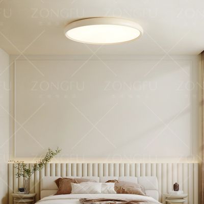 奶油风卧室吸顶灯极简圆形主卧房间灯侘寂风超薄护眼书房吸顶灯图2