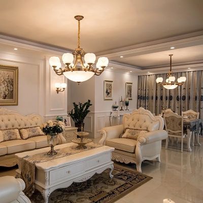 美式全铜云石客厅大吊灯大厅餐厅卧室简约大气奢华别墅复式楼灯具图5