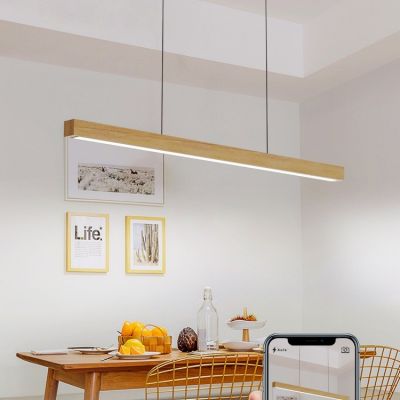 原木餐厅吊灯一字极简长条灯北欧日式简约现代新款吧台餐桌灯具图4
