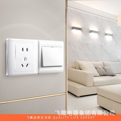 【厂家直供 量大价优】飞雕五孔插座单开86型墙壁开关面板暗装图2