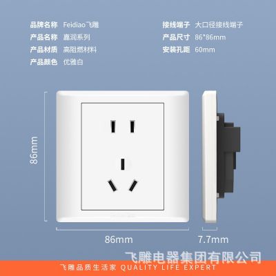 【厂家直供 量大价优】飞雕五孔插座单开86型墙壁开关面板暗装图5