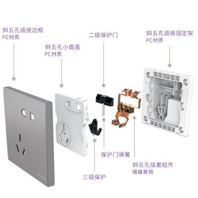 皓呈薄雾灰86型暗装斜五孔插座单开双开多控四孔插座墙壁开关USB图3