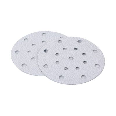 圆形植绒白砂 6寸17孔干磨砂纸 圆形砂盘气动抛光砂皮白砂150MM图2