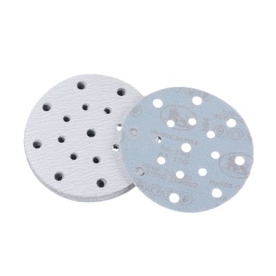 圆形植绒白砂 6寸17孔干磨砂纸 圆形砂盘气动抛光砂皮白砂150MM图5