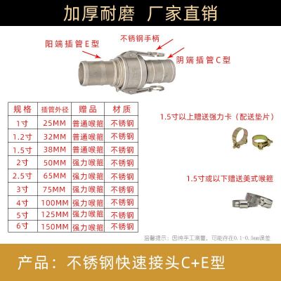 304不锈钢快速接头CE1寸2寸3寸水管水带油管钢丝软管变径快速接头图2