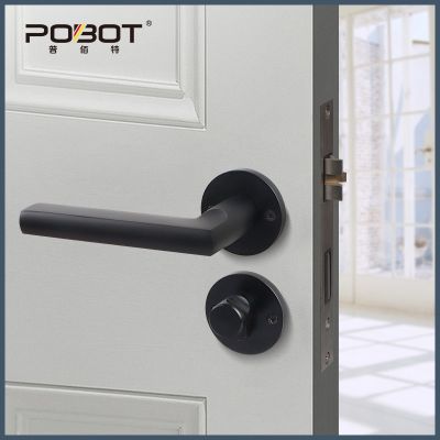 现代门锁室内卧室房门锁家用静音分体锁黑色木门锁门把手工程锁具图2