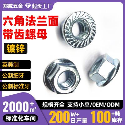 镀锌六角带齿防松防滑公英美制M3-M20细牙螺母 GB6177法兰面螺母图3