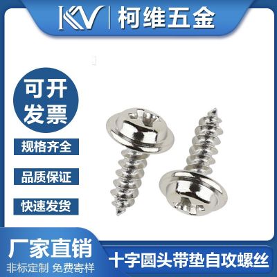 PWA自攻螺丝自带介子圆头小螺丝自攻铁螺钉加大垫片十字螺丝尖尾