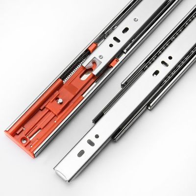 衣柜橱柜阻尼缓冲三节抽屉滑轨 电脑桌加厚静音三折钢珠轨道导轨图3